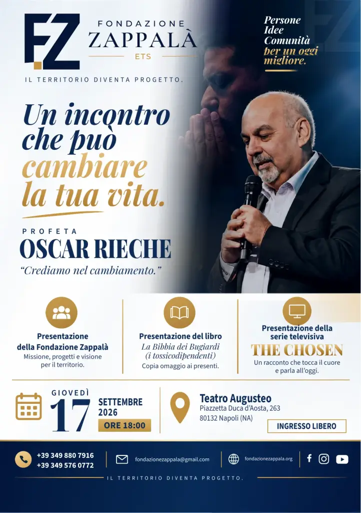 Volantino dell'incontro del 17 settembre 2026 al Teatro Augusteo